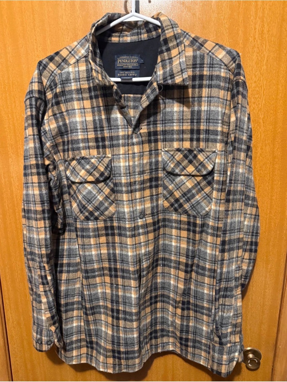Pendleton Tan and Navy Plaid Board Shirt